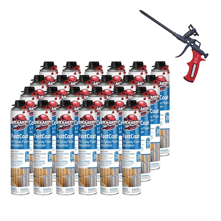 Krakenbond Krakenbond FastCoat Insulation Foam Spray, 27.1 oz, 24 Gun Use Cans, 1 Spray Foam Gun, 25PK 24FC1SG